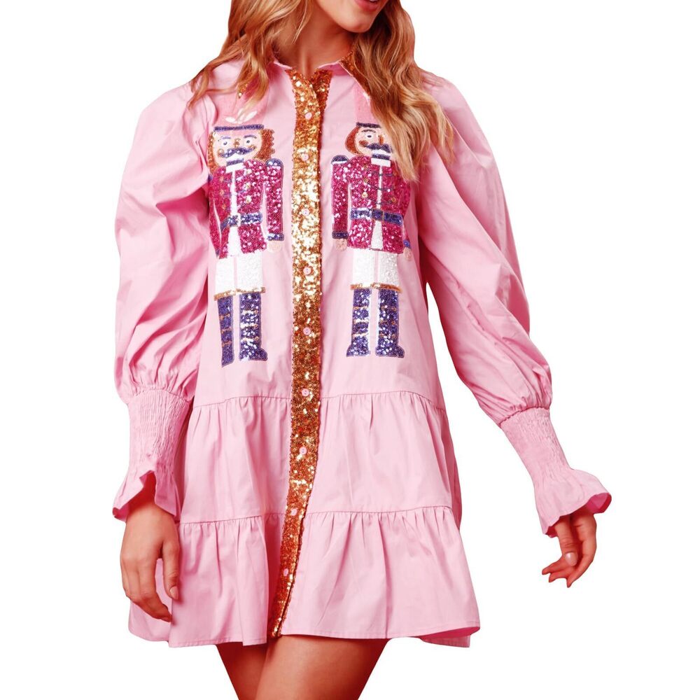 8625 Christmas Sequin Skirt Nutcracker Sweatshirt T-Shirt Dress Holiday